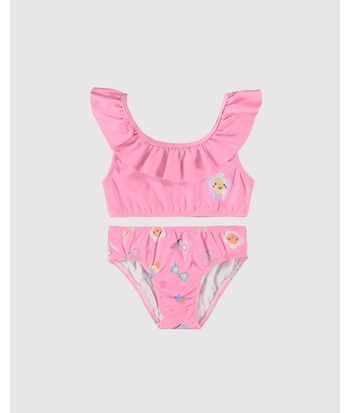 Biquíni Infantil Menina Com Babados Estampado Em Malha UV50+ Malwee Kids