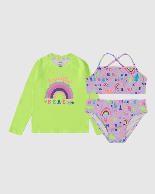 Conjunto Infantil Menina Camiseta + Biquíni Em Malha UV50+ Malwee Kids