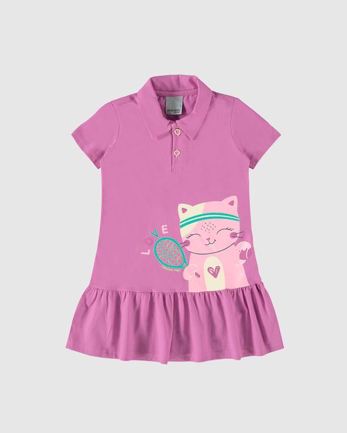 Vestido Polo Infantil Estampa + Puff Em Algodão Malwee Kids