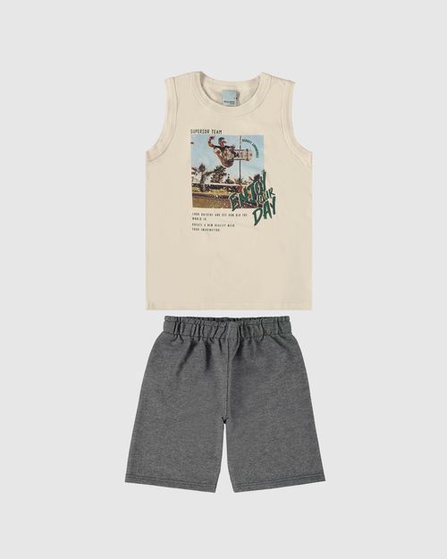 Conjunto Infantil Menino Regata Estampa Frontal Em Algodão Malwee Kids