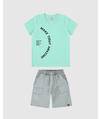 Conjunto Infantil Menino Estampa + Flock Em Algodão Malwee Kids