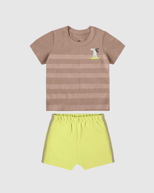 Conjunto Infantil Menino Camiseta Listras Em Algodão Malwee Kids