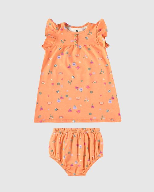 Conjunto Infantil Menina Vestido + Calcinha Em Algodão Malwee Kids