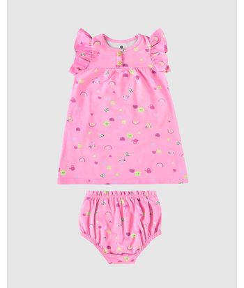 Conjunto Infantil Menina Vestido + Calcinha Em Algodão Malwee Kids