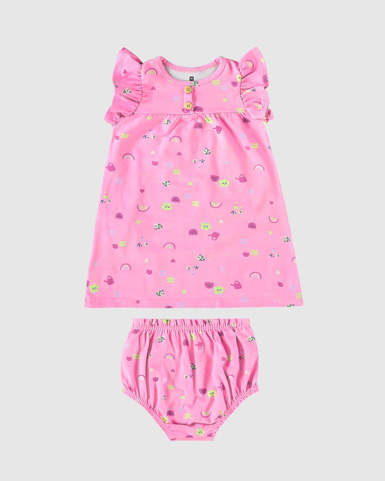 Conjunto Infantil Menina Vestido + Calcinha Em Algodão Malwee Kids