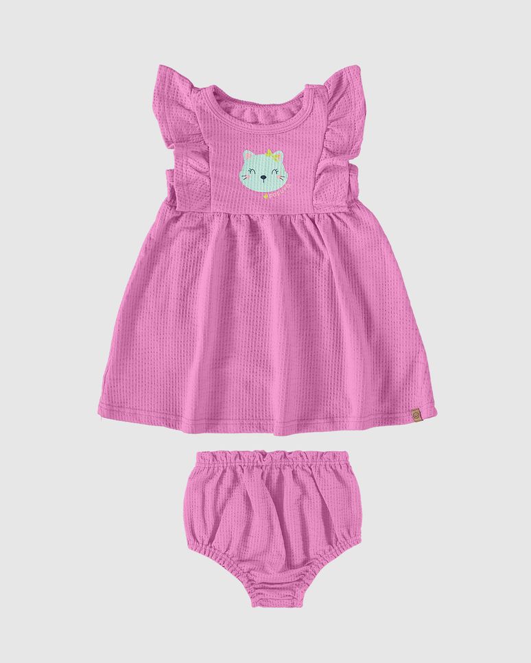 Conjunto Infantil Menina Vestido + Calcinha Em Malha Texturizada Malwee Kids