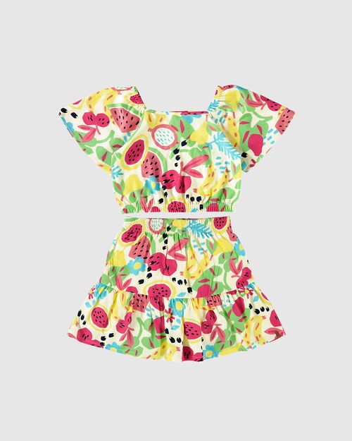 Conjunto Infantil Menina Blusa + Saia Estampada Em Viscose Malwee Kids