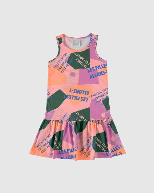 Vestido Infantil Barra Franzida Estampado Em Algodão Malwee Kids