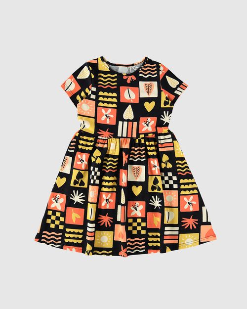 Vestido Infantil Evasê Manga Curta Estampado Em Algodão Malwee Kids