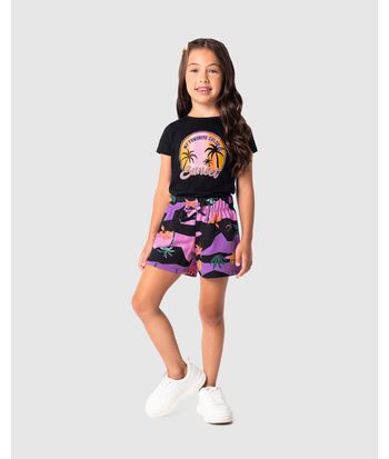 Conjunto Infantil Menina Blusa Estampa + Puff Em Algodão Malwee Kids
