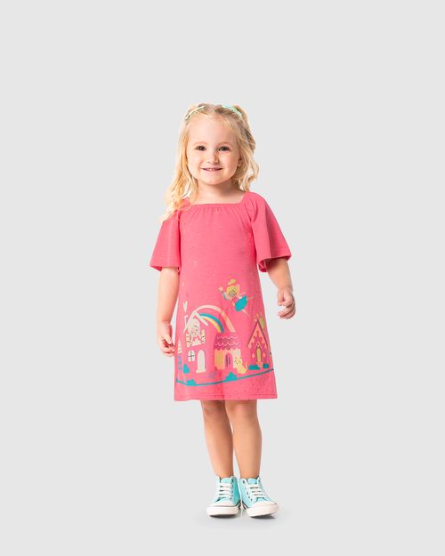 Vestido Infantil Estampa + Glitter Em Malha Botonê Malwee Kids