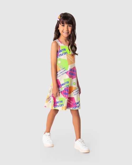 Vestido Infantil Barra Franzida Estampado Em Algodão Malwee Kids