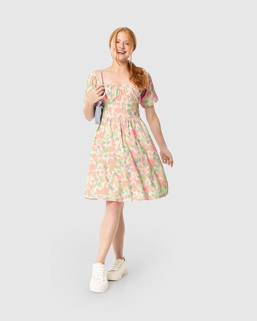 Vestido Menina Estampado Costas Lastex Em Viscose Malwee Kids