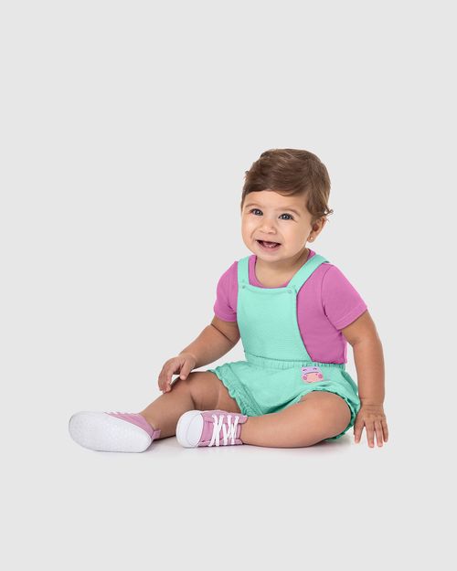 Conjunto Infantil Menina Macaquinho Em Malha Texturizada Malwee Kids