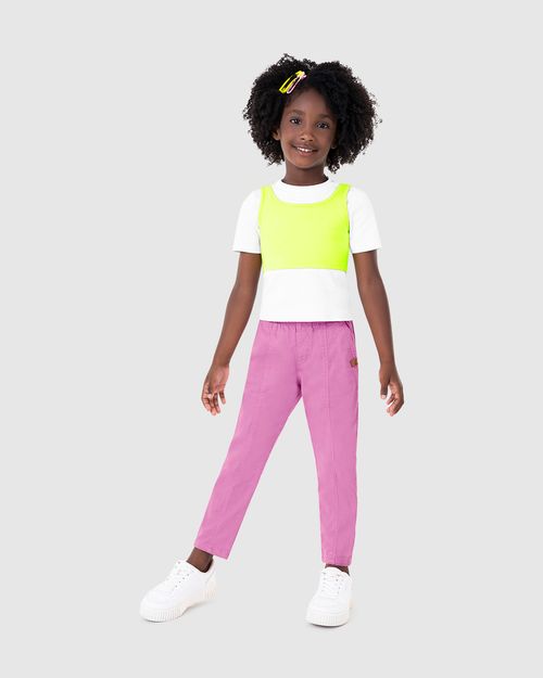 Calça Infantil Menina Slouchy Cintura Média Em Sarja Malwee Kids