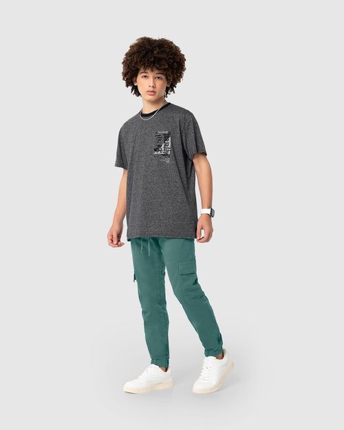 Camiseta Menino Estampa Peitoral Em Malha Rajada Malwee Kids