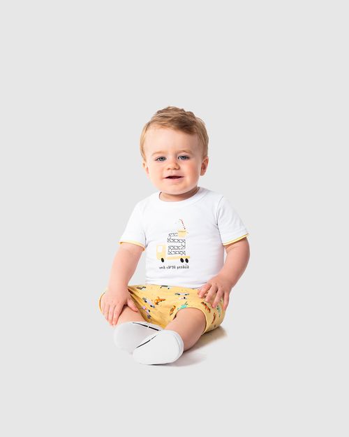 Conjunto Infantil Menino Bermuda Estampada Em Moletinho Malwee Kids
