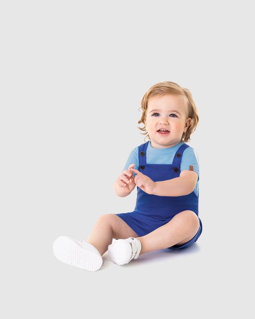 Conjunto Infantil Menino Jardineira Em Moletinho Rajado Malwee Kids