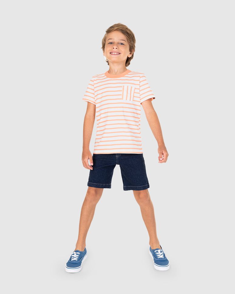 Camiseta Infantil Menino Bolso Frontal Em Malha Listrada Malwee Kids