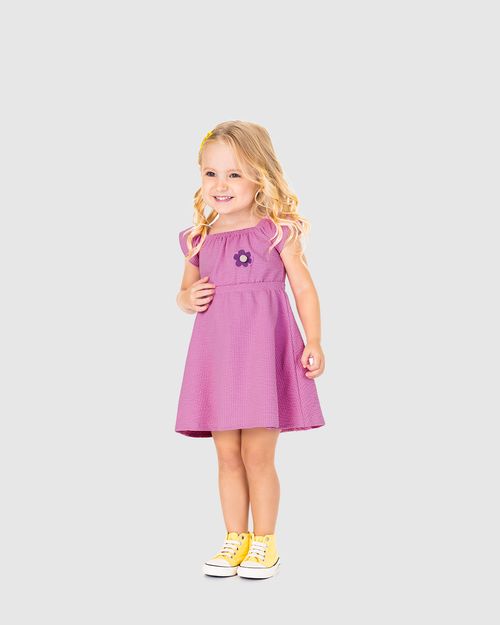 Vestido Infantil Estampa + Pompom Em Malha Texturizada Malwee Kids