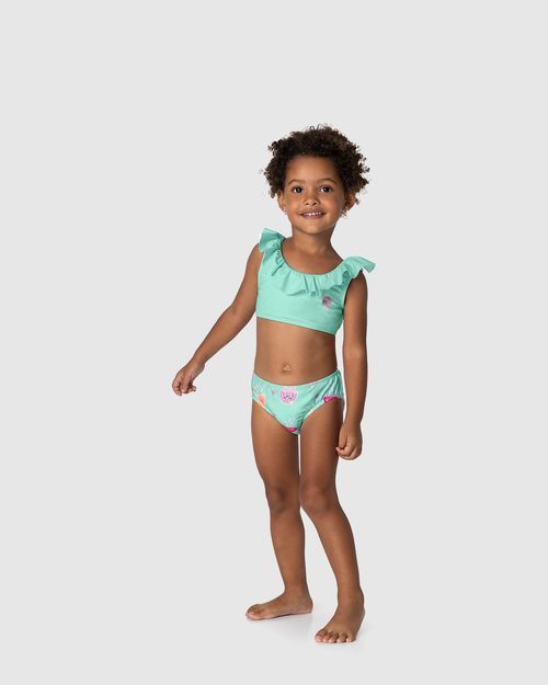 Biquíni Infantil Menina Com Babados Estampado Em Malha UV50+ Malwee Kids