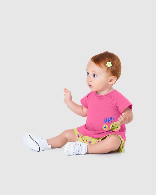 Conjunto Infantil Menina Bermuda Estampada Em Algodão Malwee Kids