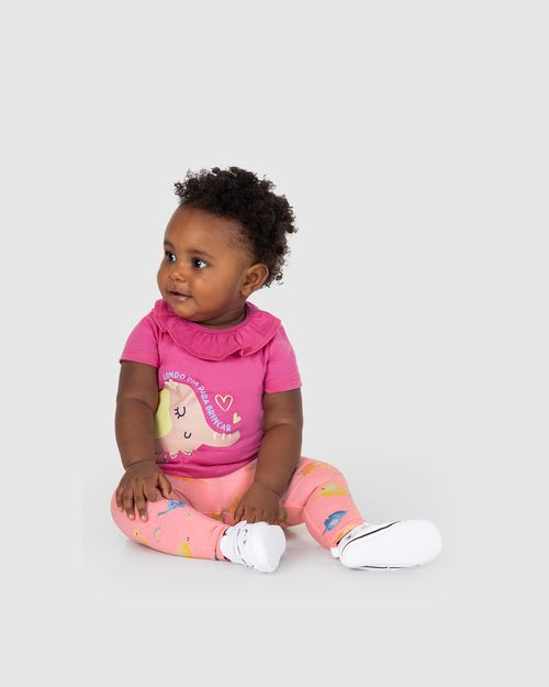 Conjunto Infantil Menina Gola Babado Em Algodão Malwee Kids