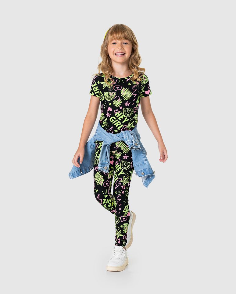 Calça Legging Infantil Estampada Em Algodão Malwee Kids