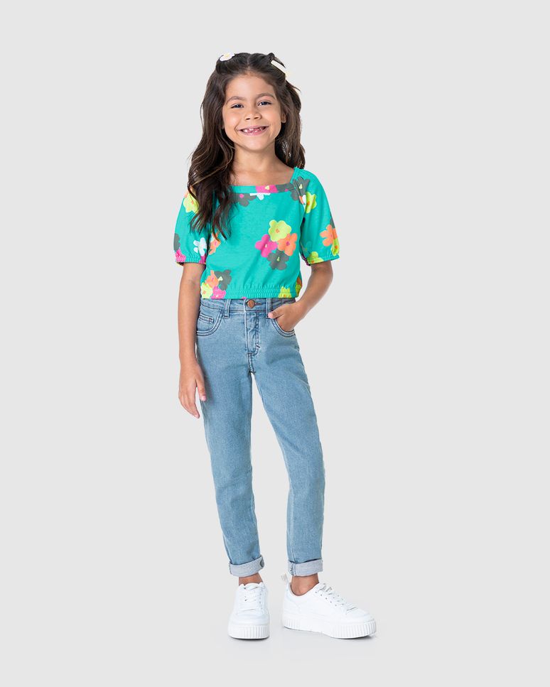 Blusa Infantil Menina Estampada Manga Bufante Em Algodão Malwee Kids