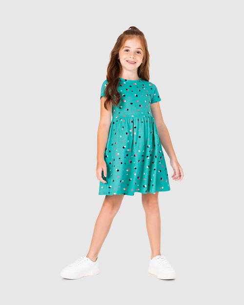 Vestido Infantil Evasê Manga Curta Estampado Em Algodão Malwee Kids