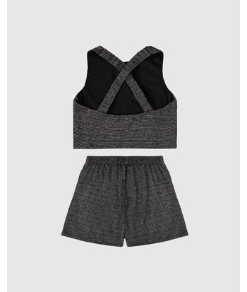 Conjunto Menina Cropped + Shorts Saia Em Malha Lurex Malwee Kids