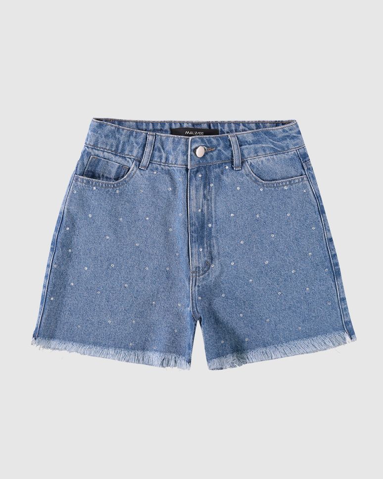Shorts Menina Mom Cintura Alta Com Strass Em Jeans Malwee Kids