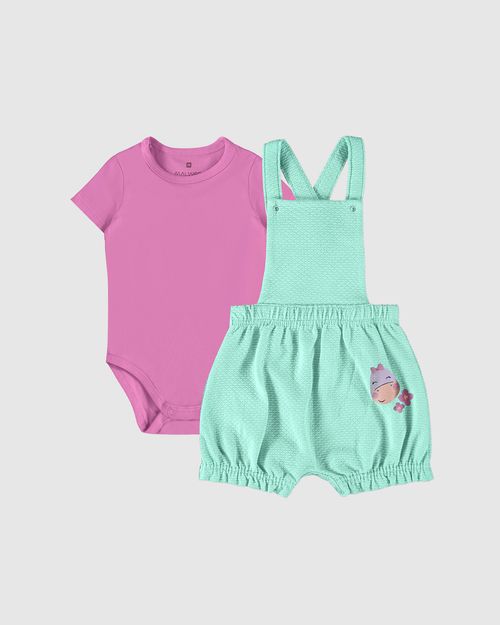 Conjunto Infantil Menina Macaquinho Em Malha Texturizada Malwee Kids