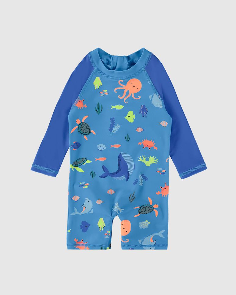 Macacão Praia Infantil Unissex Estampado Em Malha UV50+ Malwee Kids