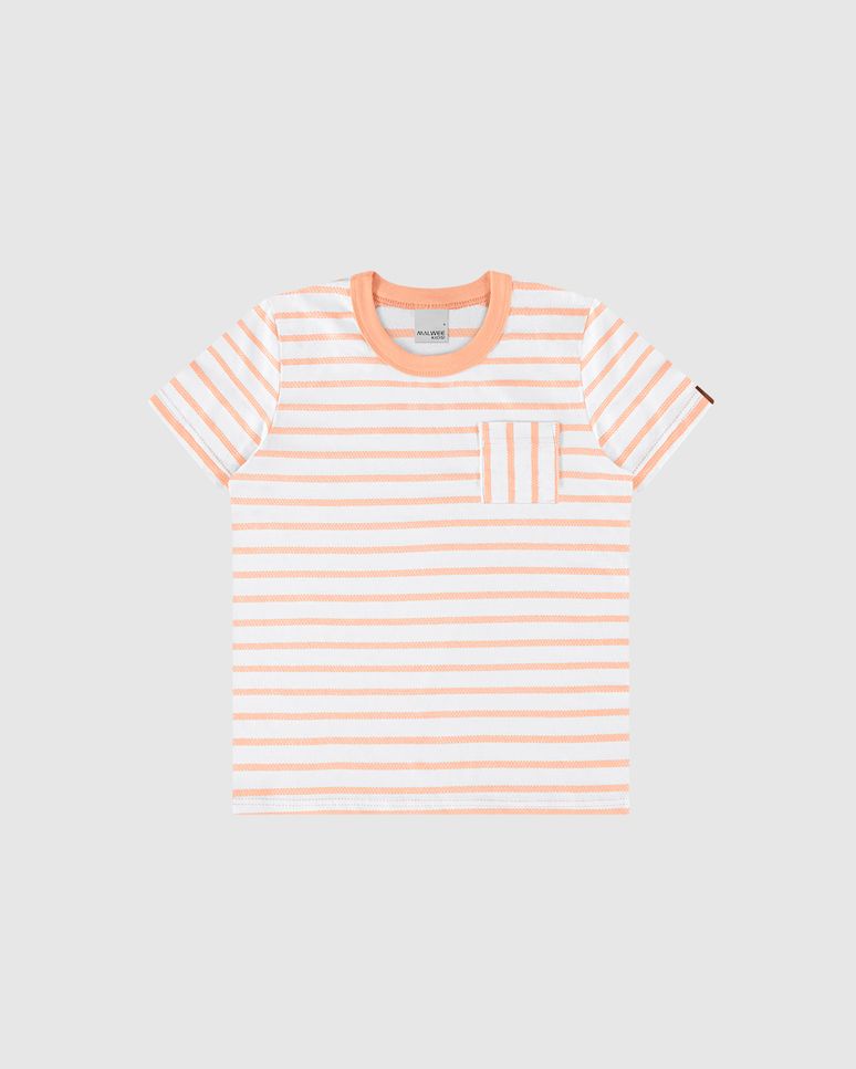 Camiseta Infantil Menino Bolso Frontal Em Malha Listrada Malwee Kids
