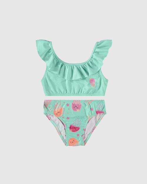 Biquíni Infantil Menina Com Babados Estampado Em Malha UV50+ Malwee Kids