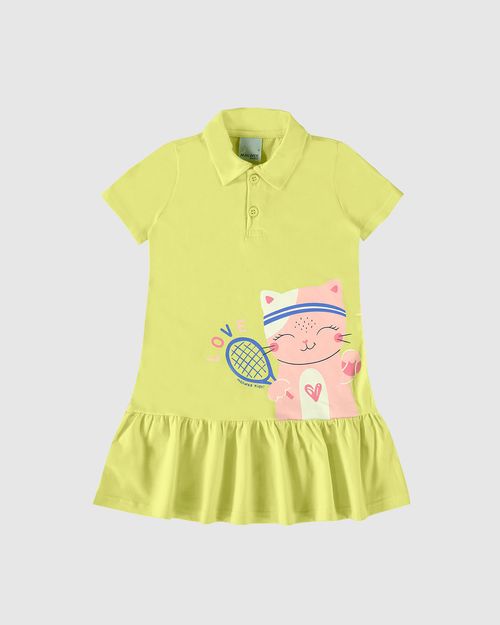 Vestido Polo Infantil Estampa + Puff Em Algodão Malwee Kids