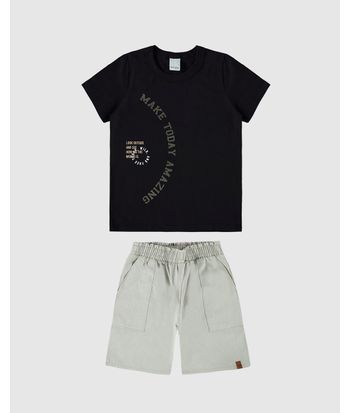 Conjunto Infantil Menino Estampa + Flock Em Algodão Malwee Kids