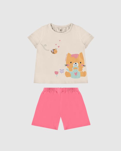 Conjunto Infantil Menina Blusa Gatinho Em Algodão Malwee Kids