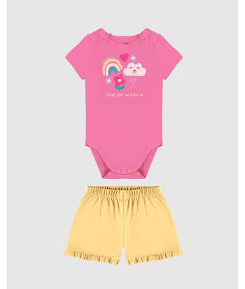 Conjunto Infantil Menina Body Dias De Alegria Em Algodão Comfy Malwee Kids