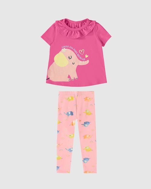 Conjunto Infantil Menina Gola Babado Em Algodão Malwee Kids