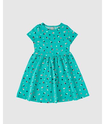 Vestido Infantil Evasê Manga Curta Estampado Em Algodão Malwee Kids