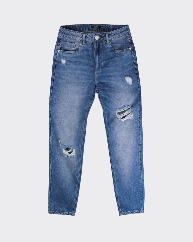 Calça Relaxed Fit Cropped Feminina Cintura Baixa Em Jeans 100% Algodão - ENFIM