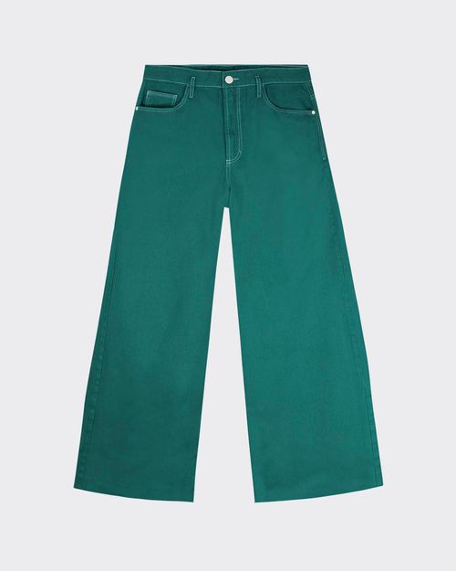 Calça Wide Leg Feminina Cintura Alta Em Sarja 100% Algodão - ENFIM
