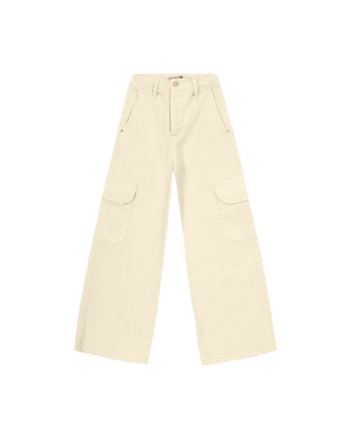 Calça Menina Wide Leg Bolso Cargo Em Sarja Com Elastano Carinhoso