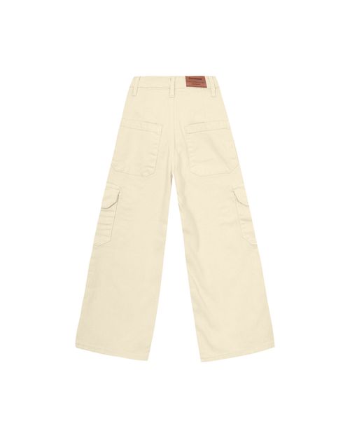 Calça Menina Wide Leg Bolso Cargo Em Sarja Com Elastano Carinhoso