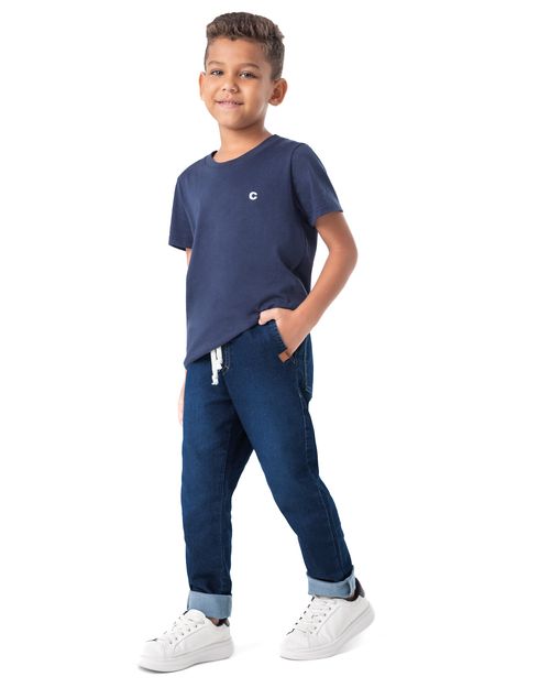 Calça Menino Jogger Cadarço Frontal Em Jeans Com Elastano - Carinhoso