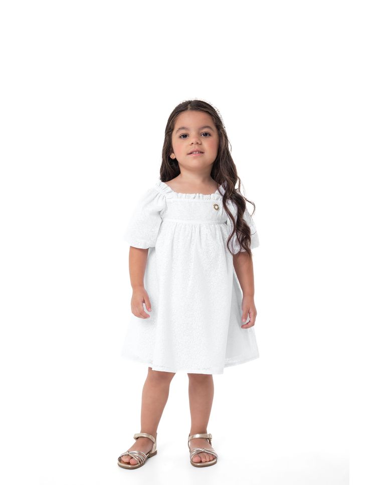Vestido Menina Manga Bufante Em Tricoline Devorê - Carinhoso