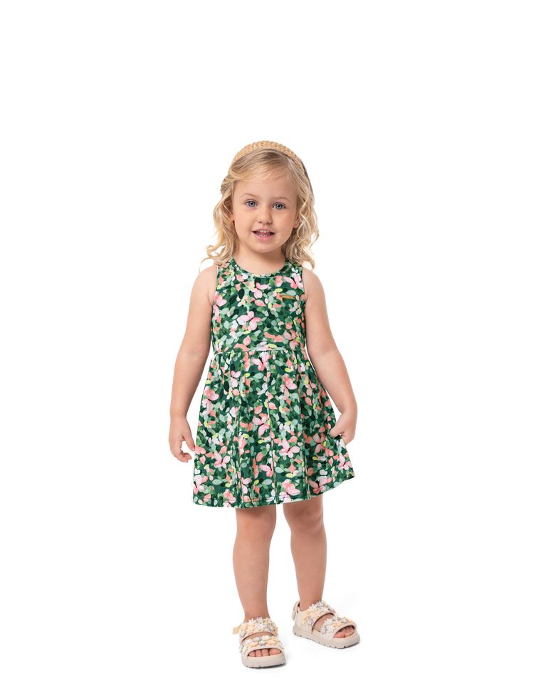 Vestido Menina Estampado Sem Manga Em Algodão - Carinhoso