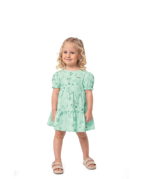 Vestido Menina Estampa Floral Em Algodão Texturizado - Carinhoso